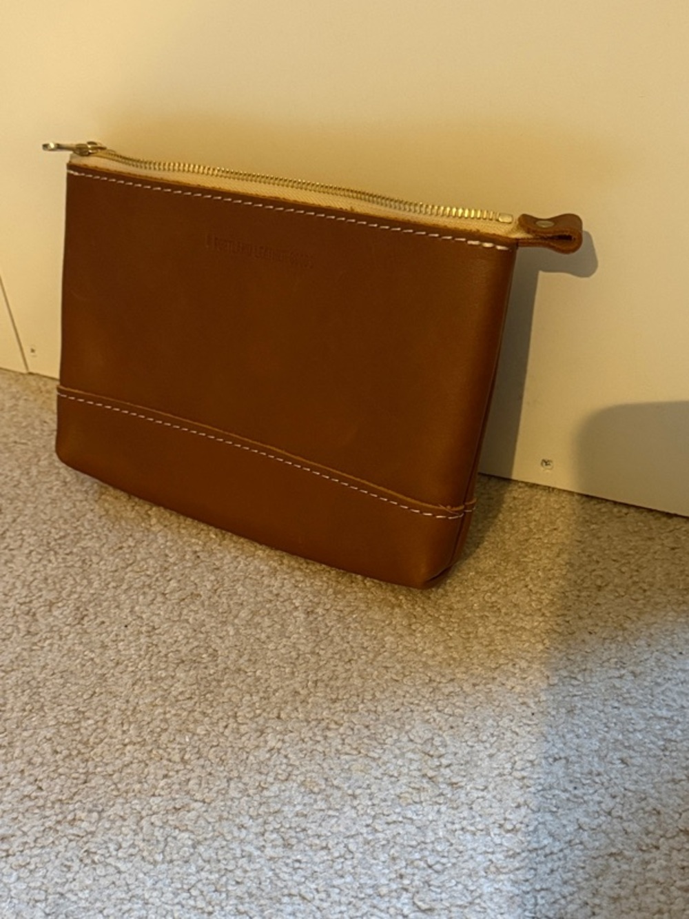 Classic Tan Leather Zip Crossbody Pouch